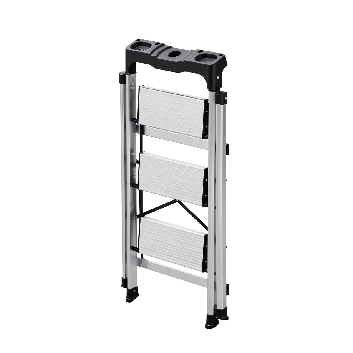 3 Step Ladder, Folding Step Stool with Wide Anti-Slip Pedal and Comfort Handgrip, 150 kg Capacity Portable Aluminum Stepladder, Multi-Use for Kitchen, Warehouse, Household and Office, Silver