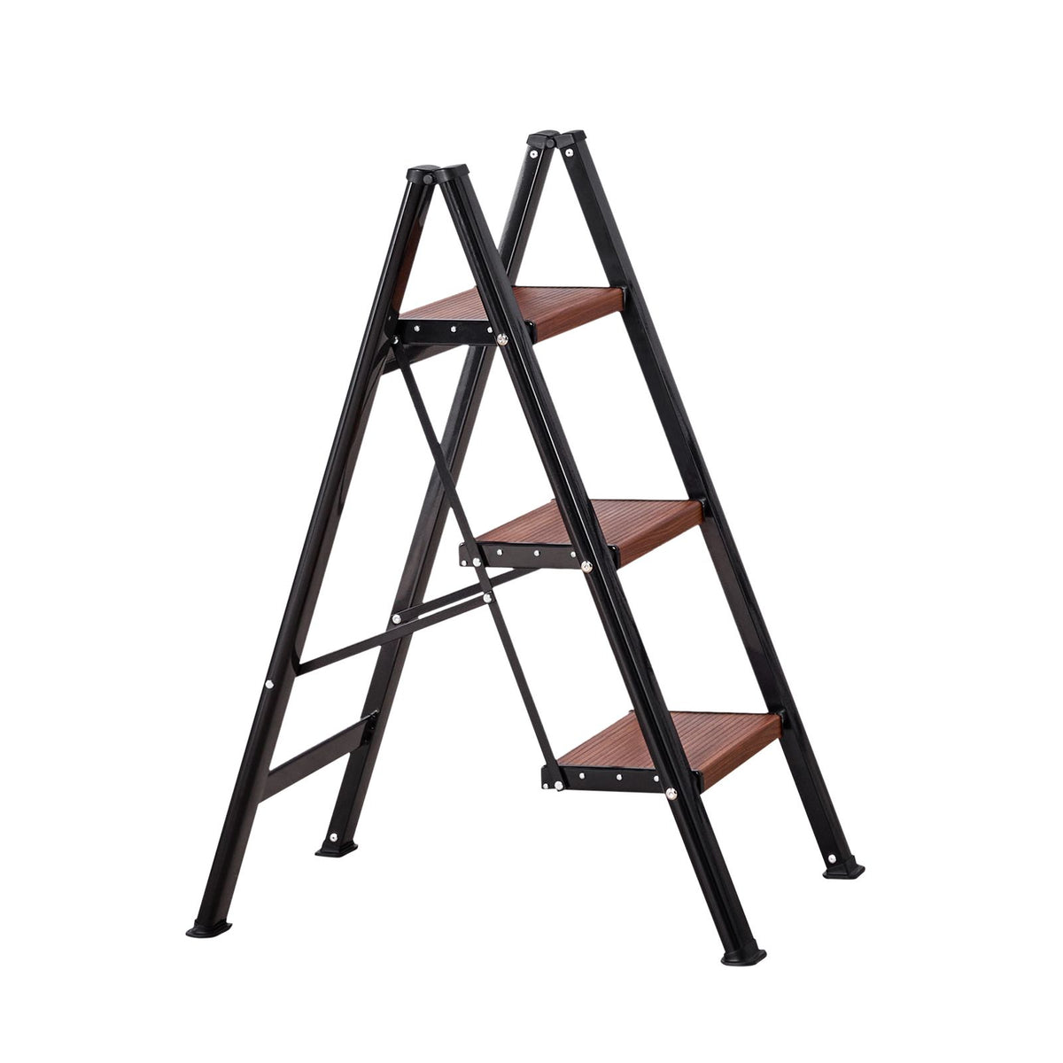 3 Step Ladder, Folding Step Stool with Wide Anti-Slip Pedal and Comfort Handgrip, Lightweight 150 kg Capacity Portable Aluminum Plant Support, Multi-Use for Adults, Home Repairing, Cleaning
