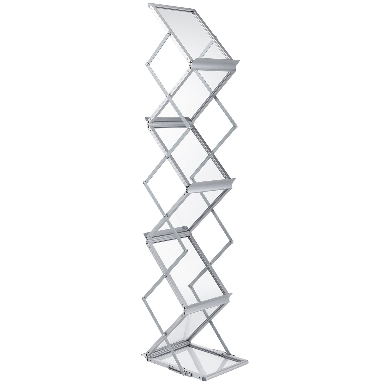 Literature Rack, 6 Pockets, Pop up Aluminum Magazine Rack, Lightweight Catalog Holder Stand w/Carrying Bag for Living Room, Hotel, Trade Show, Exhibition, Office