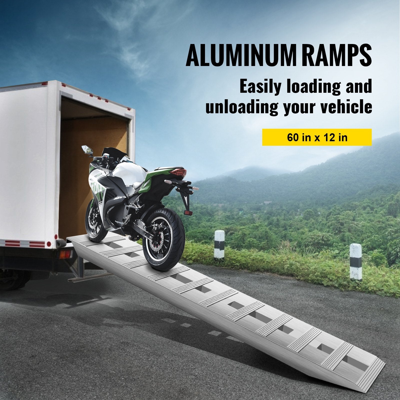 Automotive Loading Ramps: VEVOR 60' X 12' X 2.5'Aluminum Trailer Ramps 6000LBS Total Beavertail Hook End 1 Pair 2 Ramps