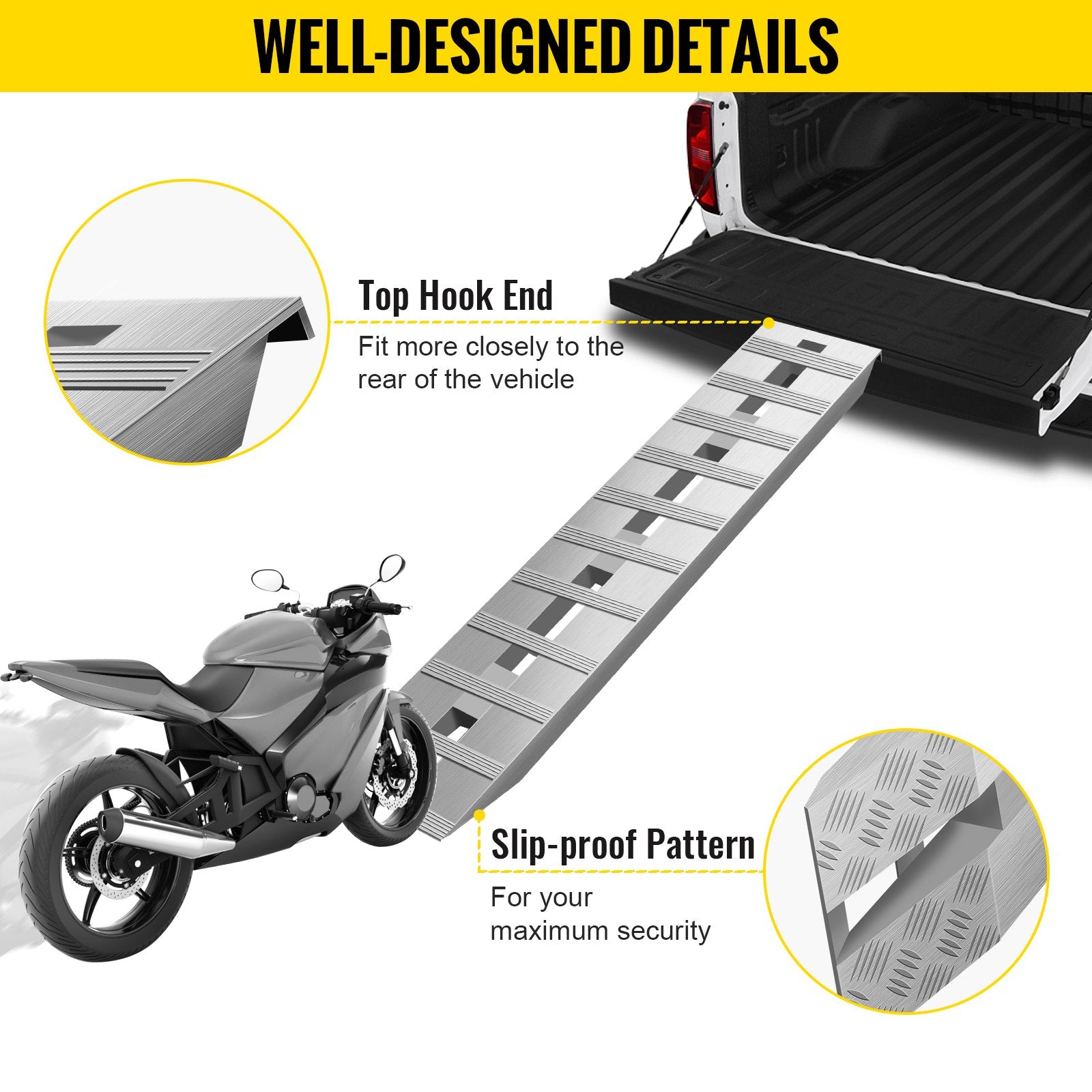 Automotive Loading Ramps: VEVOR 60' X 12' X 2.5'Aluminum Trailer Ramps 6000LBS Total Beavertail Hook End 1 Pair 2 Ramps