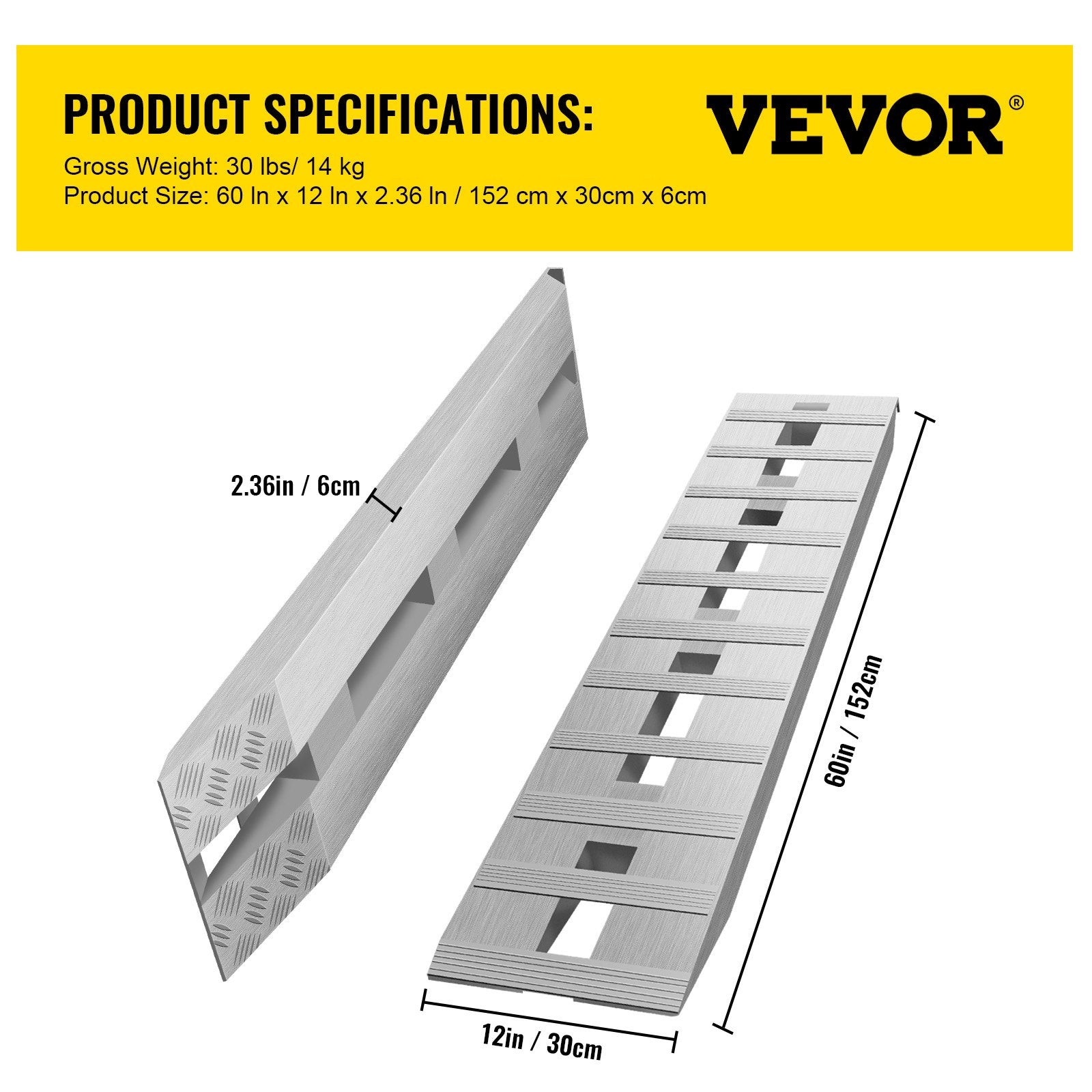 Automotive Loading Ramps: VEVOR 60' X 12' X 2.5'Aluminum Trailer Ramps 6000LBS Total Beavertail Hook End 1 Pair 2 Ramps