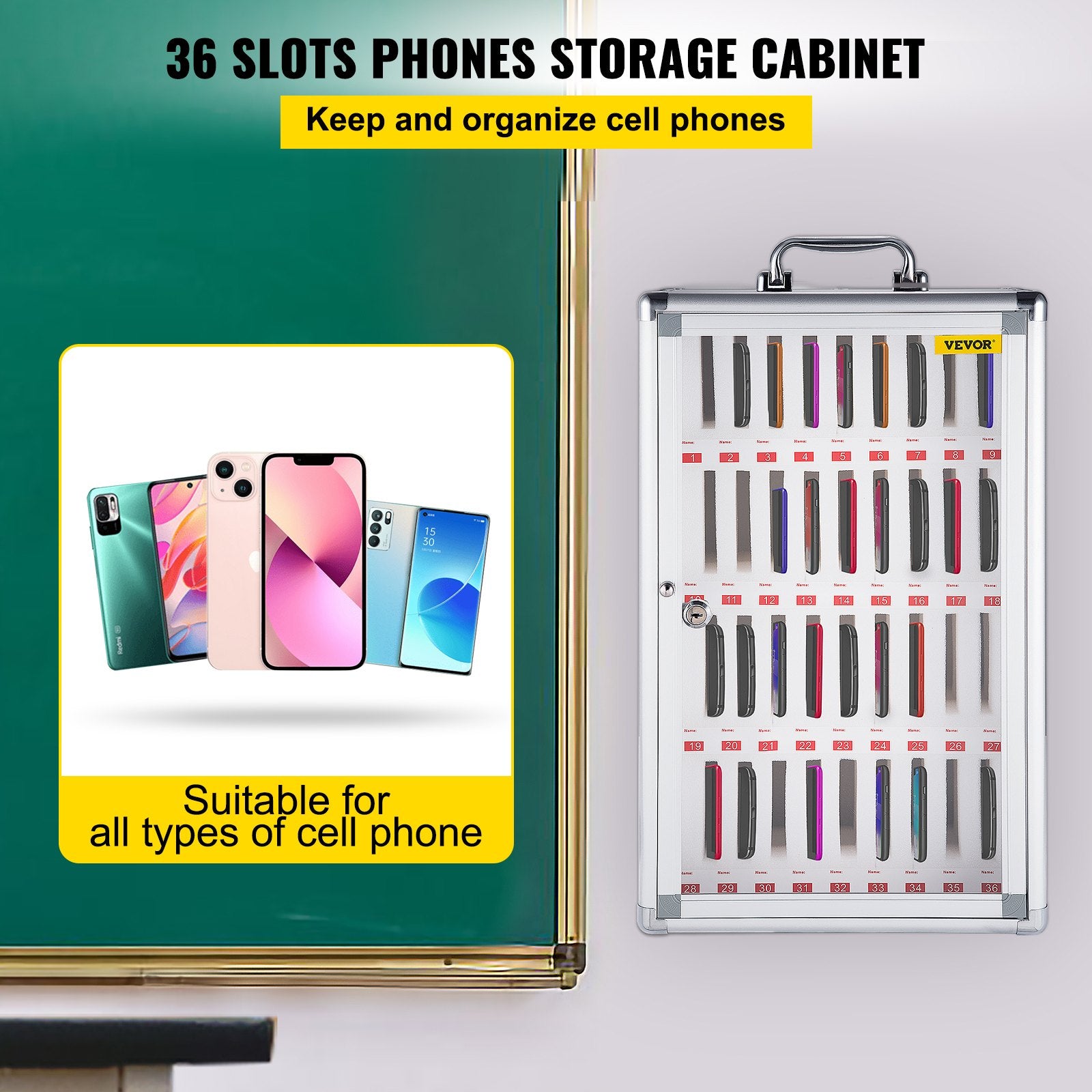 Clothing & Wardrobe Storage: VEVOR Cell Phones Storage Cabinet Clear Pocket Chart Storage Locker Box 36 Slots