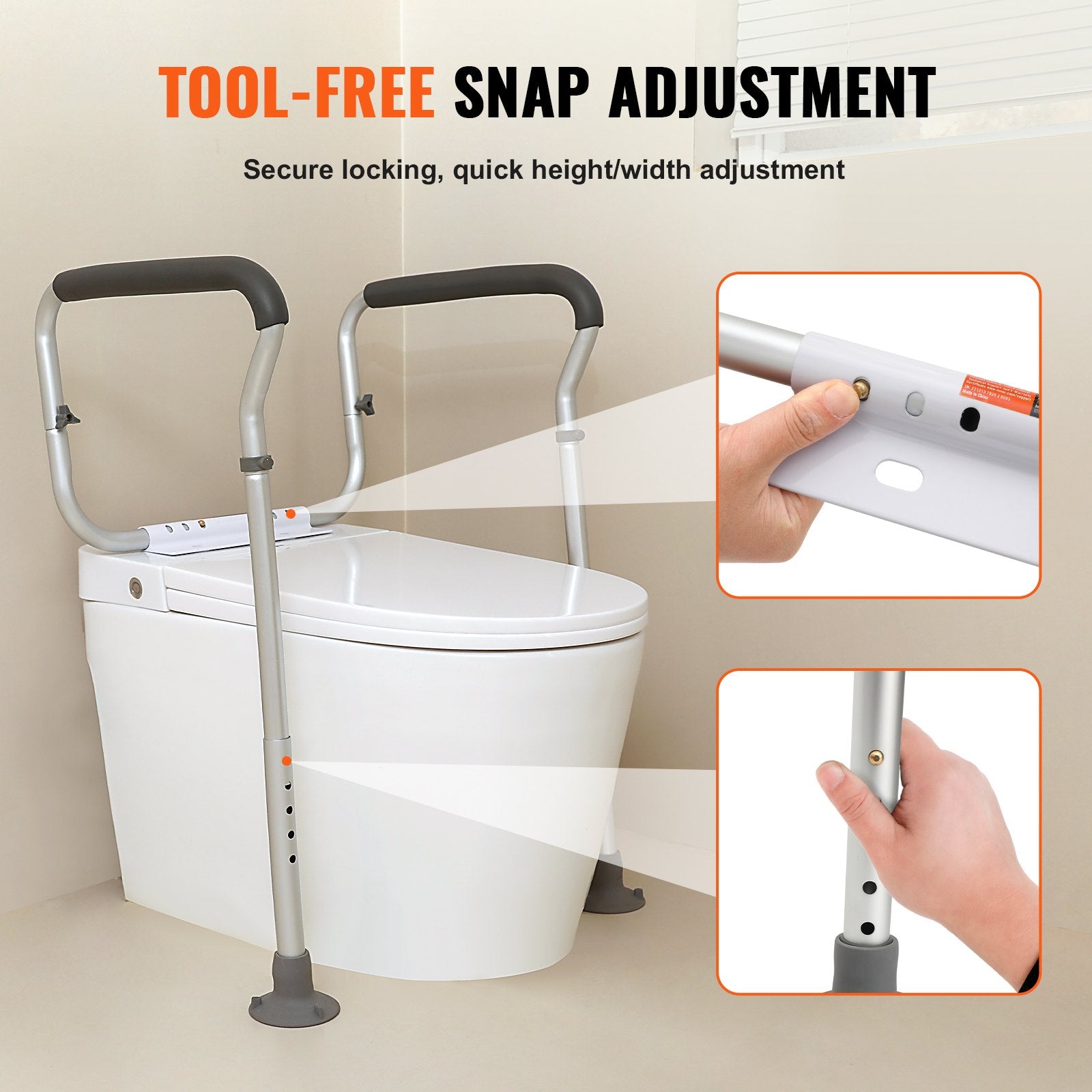Table & Bar Stools: VEVOR Toilet Safety Rail, Bathroom Toilet Seat Frame, Adjustable Width & Height Fit Most Toilets, Supports 136 kg, Toilet Handles Grab Bars with Padded Armrests for Handicap, Disabled, Seniors