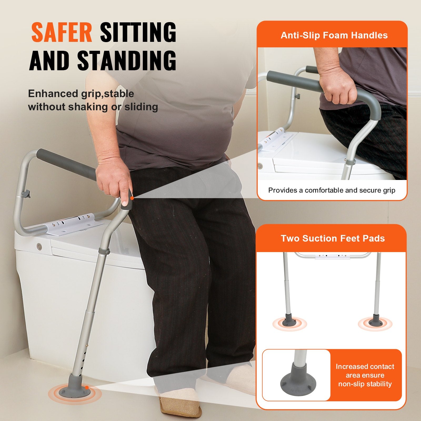 Table & Bar Stools: VEVOR Toilet Safety Rail, Bathroom Toilet Seat Frame, Adjustable Width & Height Fit Most Toilets, Supports 136 kg, Toilet Handles Grab Bars with Padded Armrests for Handicap, Disabled, Seniors