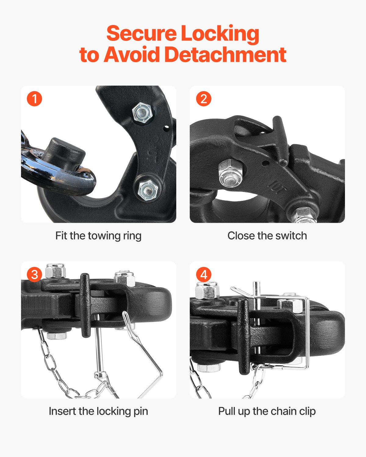 Automotive Repair & Speciality Tools: VEVOR Pintle Hitch 50.4 mm Receiver Hook 63.5 - 76.2 mm Lunette Ring 9070 kg
