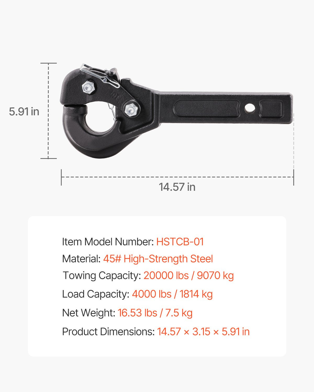 Automotive Repair & Speciality Tools: VEVOR Pintle Hitch 50.4 mm Receiver Hook 63.5 - 76.2 mm Lunette Ring 9070 kg
