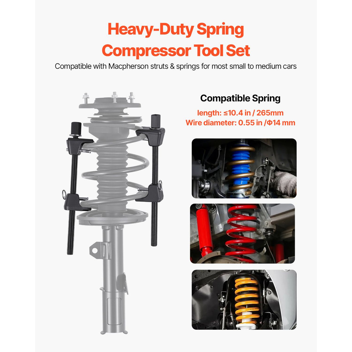 Strut Spring Compressor, 2 Pack, Heavy Duty Coil Spring Compressor Tool with 10.4 Inches(256 mm) Range, Compatible with 0.86 inches(22 mm) Hex Sockets, Fit for Car Truck Motorcycle, Black