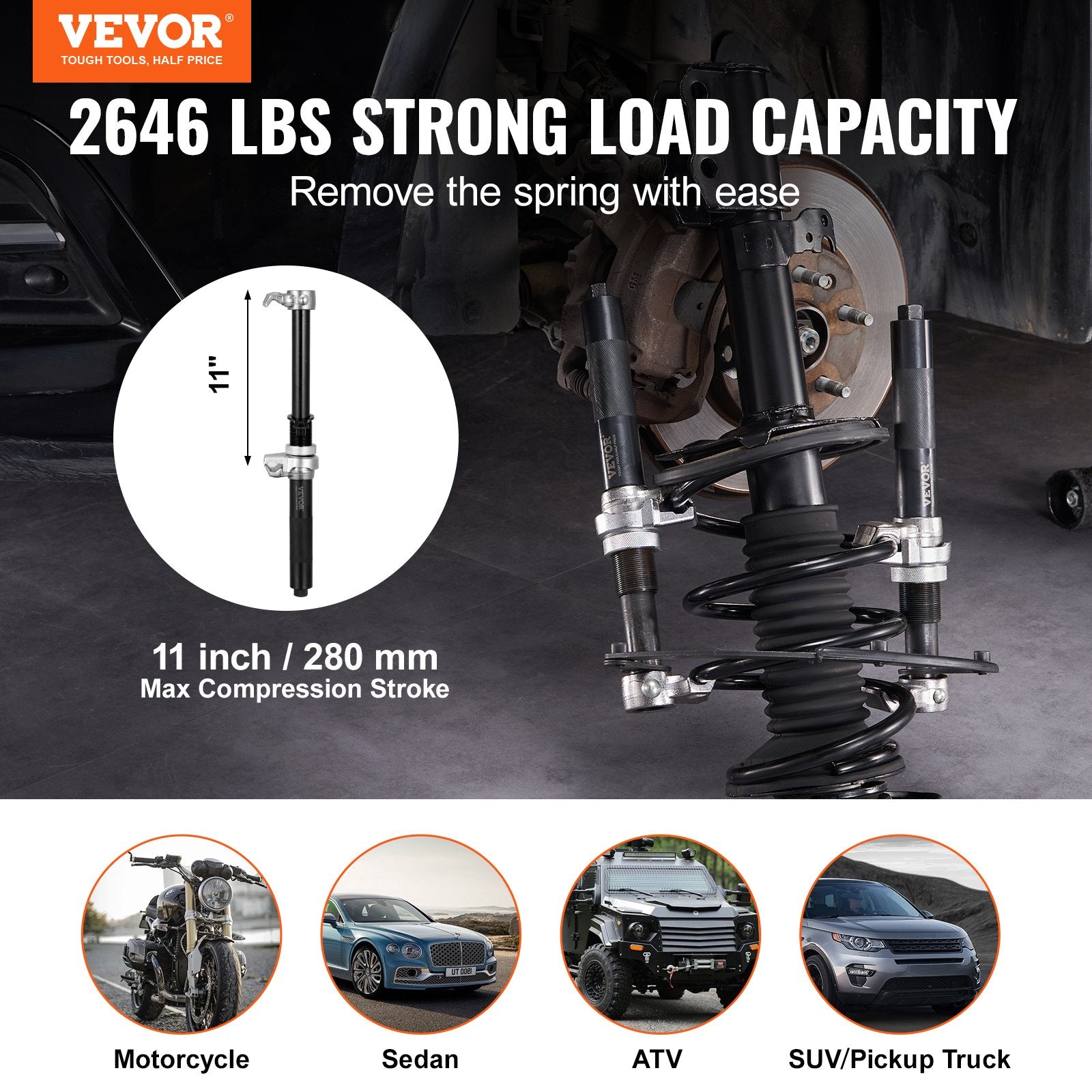 Automotive Repair & Speciality Tools: VEVOR Coil Spring Compressor Tool, 2 pcs Heavy Duty Macpherson Strut Spring Compressor Set, 2646 lbs Strut Spring Compressor with Safety Bracket and Carrying Case, for Car Truck ATV UTV