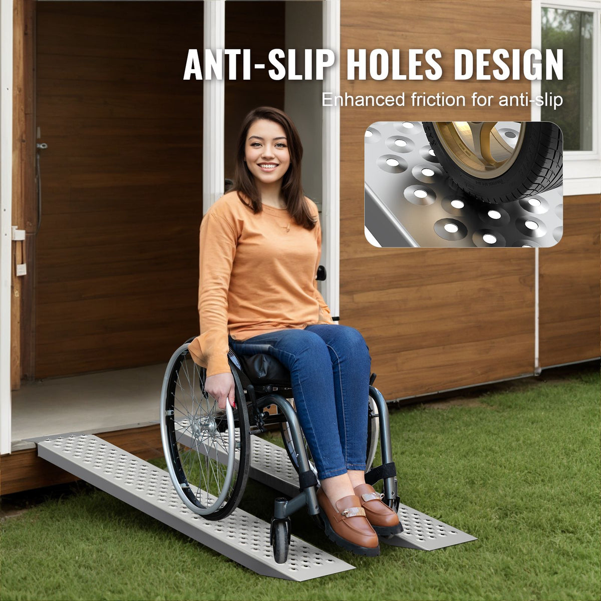 Portable Loading Ramps, 2 Pcs 1200 x 215 mm, Durable Aluminum Shed Ramp Set with Anti-Slip Holes, Compact Design and Easy Storage, 399.2 kg Weight Capacity, for ATV, Tractors, Lawn Mowers, Carts