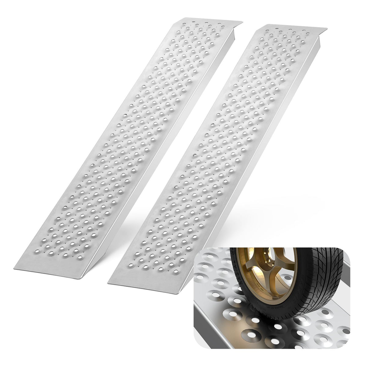 Portable Loading Ramps, 2 Pcs 1200 x 215 mm, Durable Aluminum Shed Ramp Set with Anti-Slip Holes, Compact Design and Easy Storage, 399.2 kg Weight Capacity, for ATV, Tractors, Lawn Mowers, Carts