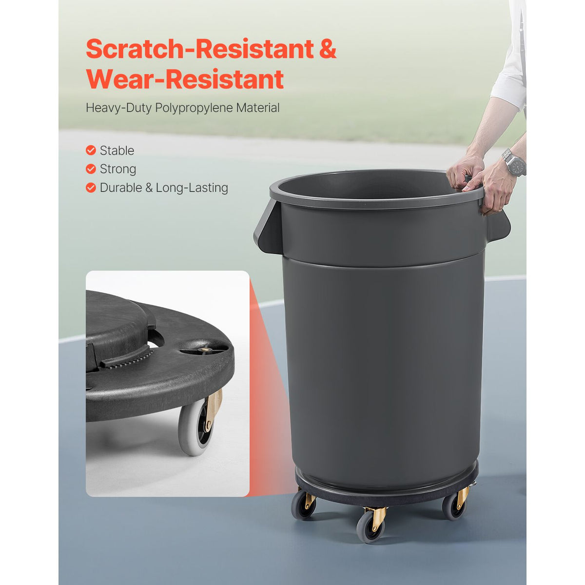 Trash Can Dolly, Fit 20, 32, 44, 55 Gallon Containers, Round Trash Can Roller Base with 4 Lockable Wheels, 500lbs Weight Capacity, Heavy Duty Barrel Dolly, Multi-Functional Rolling Dolly Cart