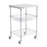Kitchen & Dining Trolleys: VEVOR Kitchen Utility Cart, 3 Tiers, Wire Rolling Cart with 213kg Capacity, Steel Service Cart on Wheels, Metal Storage Trolley with 76mm Basket Curved Handle PP Liner 6 Hooks, for Indoor and Outdoor