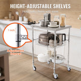 Kitchen & Dining Trolleys: VEVOR Kitchen Utility Cart, 3 Tiers, Wire Rolling Cart with 213kg Capacity, Steel Service Cart on Wheels, Metal Storage Trolley with 76mm Basket Curved Handle PP Liner 6 Hooks, for Indoor and Outdoor