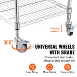 Kitchen & Dining Trolleys: VEVOR Kitchen Utility Cart, 3 Tiers, Wire Rolling Cart with 213kg Capacity, Steel Service Cart on Wheels, Metal Storage Trolley with 76mm Basket Curved Handle PP Liner 6 Hooks, for Indoor and Outdoor