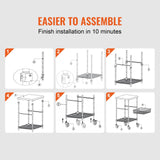 Kitchen & Dining Trolleys: VEVOR Kitchen Utility Cart, 3 Tiers, Wire Rolling Cart with 213kg Capacity, Steel Service Cart on Wheels, Metal Storage Trolley with 76mm Basket Curved Handle PP Liner 6 Hooks, for Indoor and Outdoor
