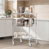 Kitchen & Dining Trolleys: VEVOR Kitchen Utility Cart, 3 Tiers, Wire Rolling Cart with 213kg Capacity, Steel Service Cart on Wheels, Metal Storage Trolley with 76mm Basket Curved Handle PP Liner 6 Hooks, for Indoor and Outdoor