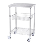 Kitchen & Dining Trolleys: VEVOR Kitchen Utility Cart, 3 Tiers, Wire Rolling Cart with 213kg Capacity, Steel Service Cart on Wheels, Metal Storage Trolley with 76mm Basket Curved Handle PP Liner 6 Hooks, for Indoor and Outdoor