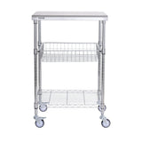 Kitchen & Dining Trolleys: VEVOR Kitchen Utility Cart, 3 Tiers, Wire Rolling Cart with 213kg Capacity, Steel Service Cart on Wheels, Metal Storage Trolley with 76mm Basket Curved Handle PP Liner 6 Hooks, for Indoor and Outdoor
