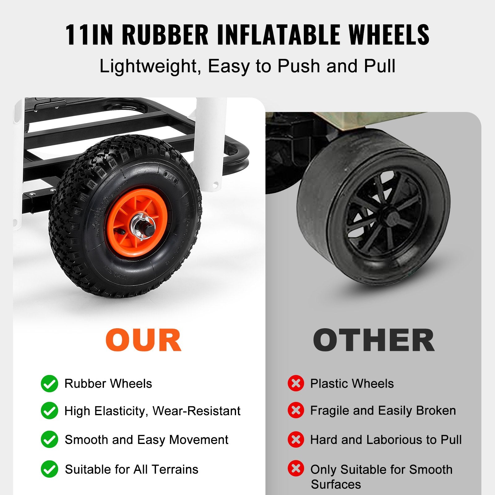 Tents: VEVOR Beach Fishing Cart, 91 kg Load Capacity, Fish and Marine Cart with Two 275 mm Big Wheels Rubber Balloon Tires for Sand, Heavy-Duty Steel Pier Wagon Trolley with 7 Rod Holders for Fishing, Picnic