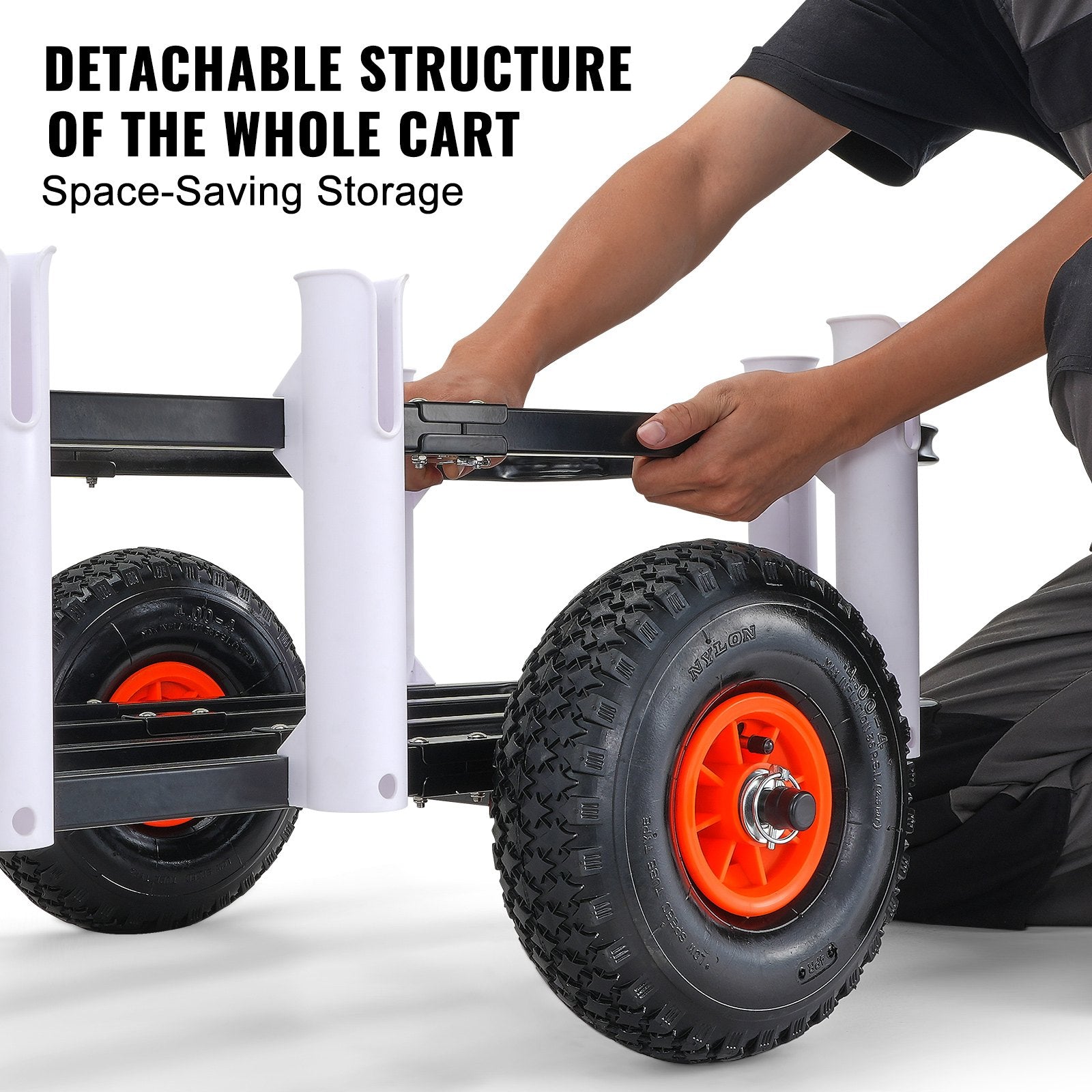 Tents: VEVOR Beach Fishing Cart, 91 kg Load Capacity, Fish and Marine Cart with Two 275 mm Big Wheels Rubber Balloon Tires for Sand, Heavy-Duty Steel Pier Wagon Trolley with 7 Rod Holders for Fishing, Picnic