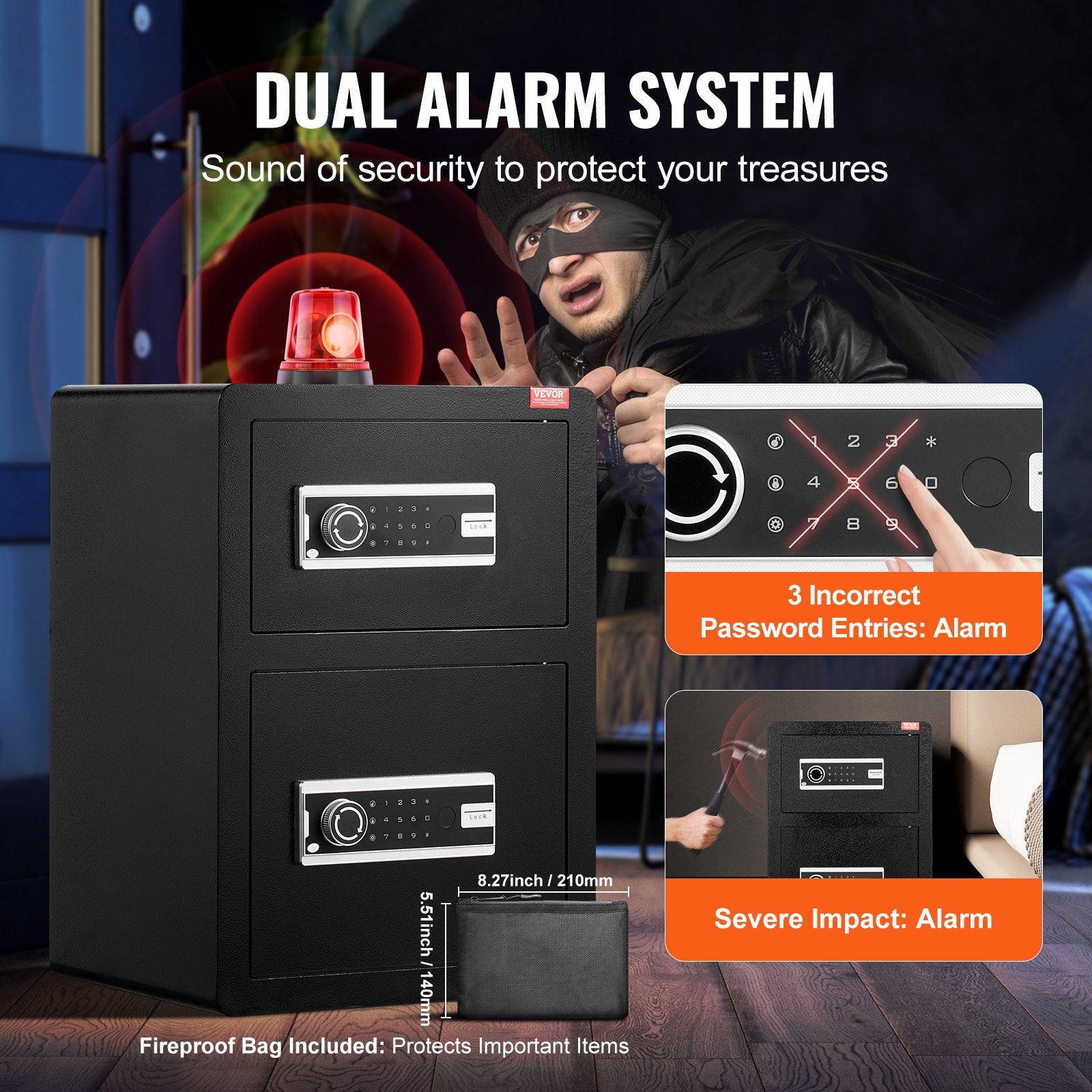 Electronic Door Locks: VEVOR Double Door 3.5 cu.ft Safe Box with Key Lock Password Fireproof Bag Black