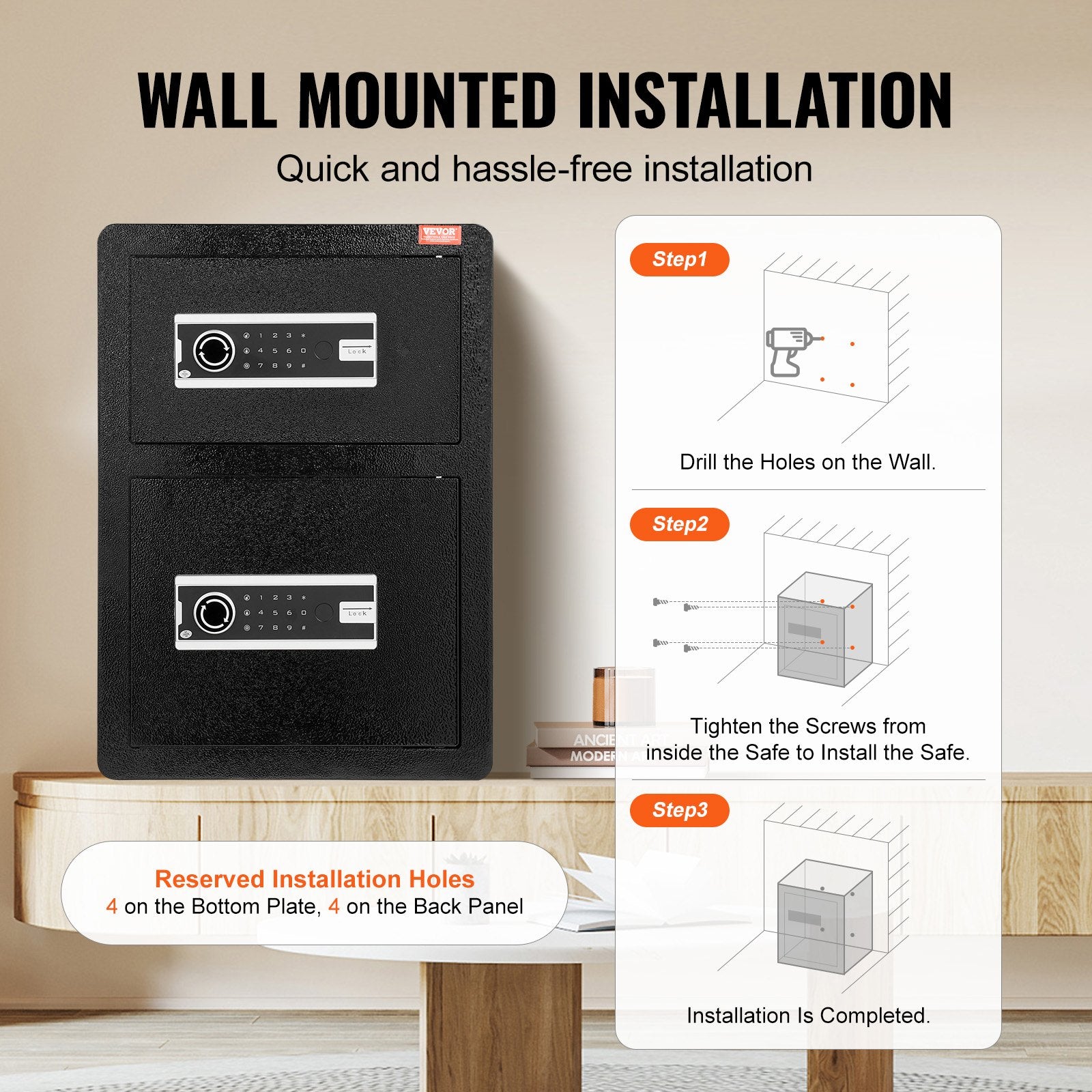 Electronic Door Locks: VEVOR Double Door 3.5 cu.ft Safe Box with Key Lock Password Fireproof Bag Black
