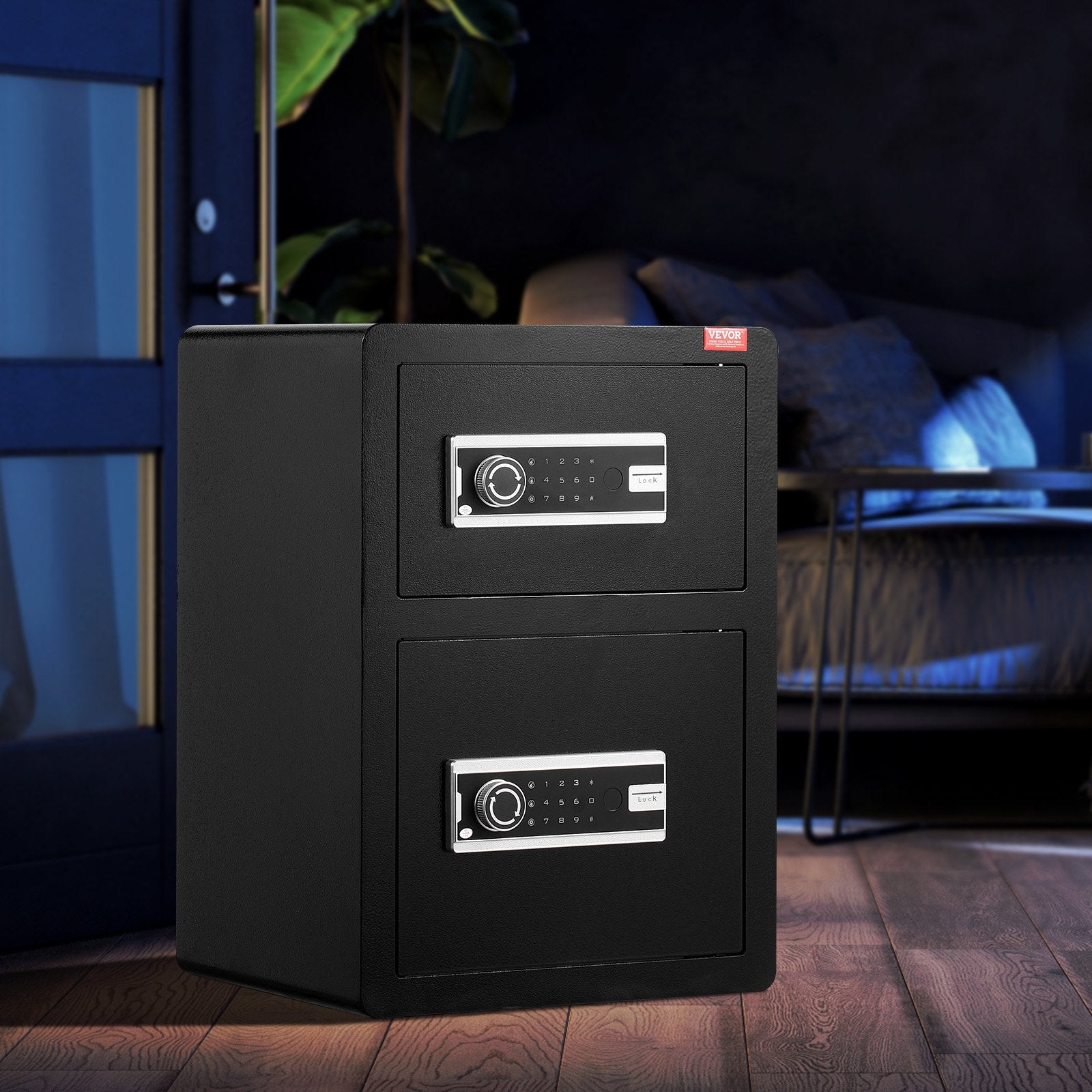 Electronic Door Locks: VEVOR Double Door 3.5 cu.ft Safe Box with Key Lock Password Fireproof Bag Black