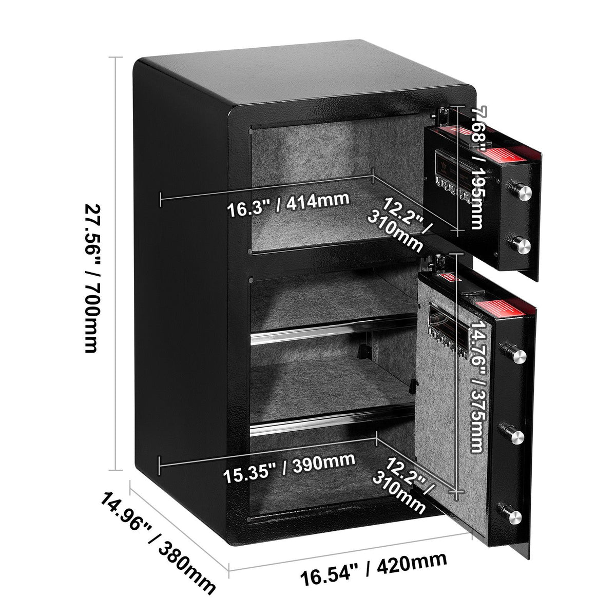 Double Doors 4.5 cu.ft Safe Box with Key Lock & Password, Safe Lock Box with Fireproof Bag, Key Rack, LED Light and 2 Height Adjustable and Removable Divider for Money, Documents, Jewelry and Valuables, Black
