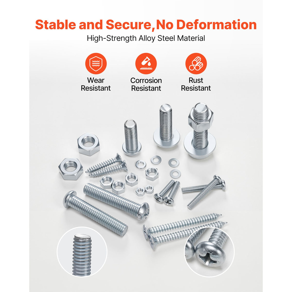 2250 Pcs Bolts and Nuts Assortment Kit, Metric + Imperial Machine Screws and Flat Washers, Alloy Steel M3/M4/M5/M6/M8 Multiple Size, for Equipment/Vehicle Assembly,Galvanized White