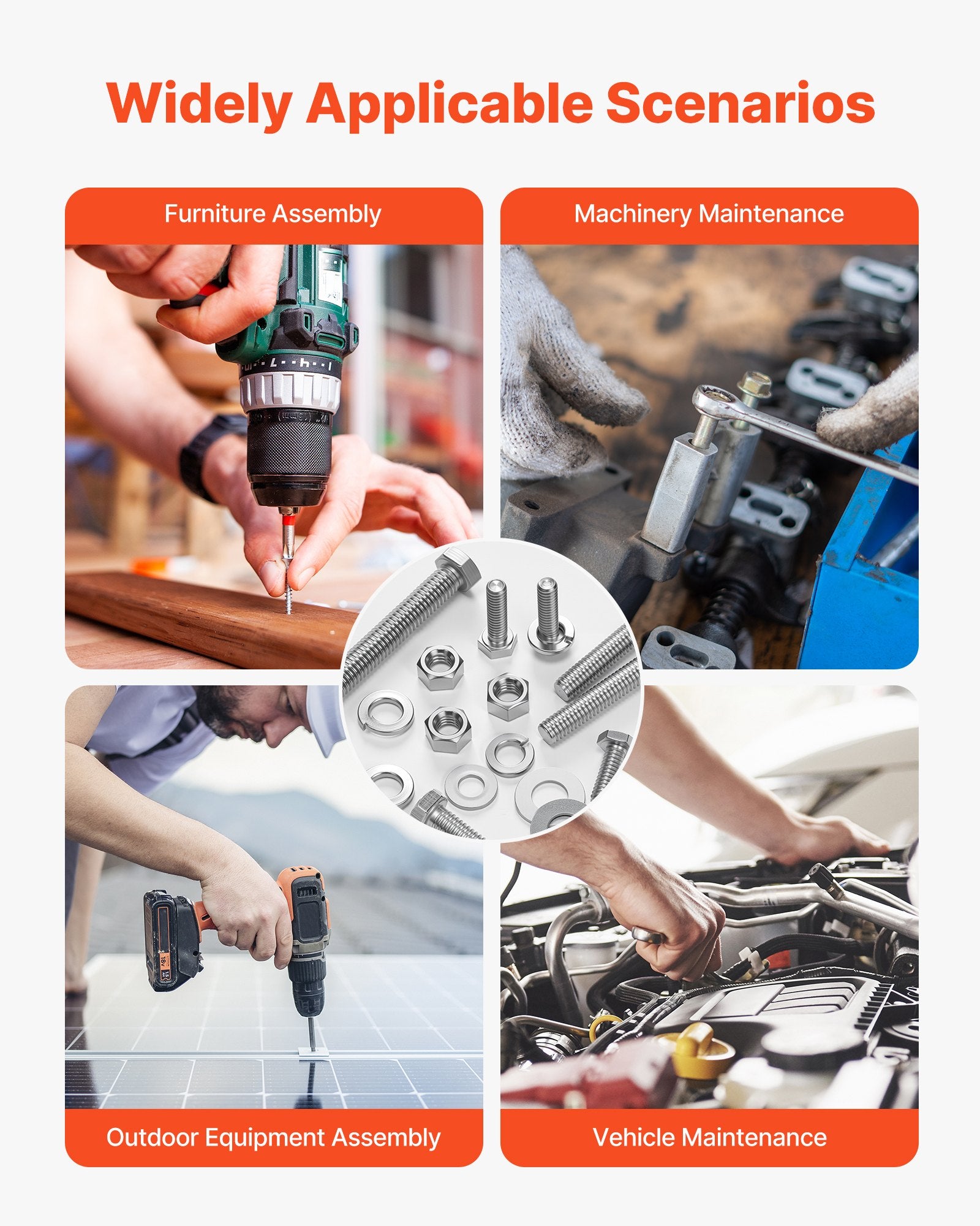 Automotive Repair & Speciality Tools: VEVOR 246 Pcs Bolts and Nuts Assortment Kit, Imperial Screws and Flat Washers, Stainless Steel 1/4-20,5/16-18,3/8-16, Spring Lock Washers for Furniture / Equipment /Vehicle Assembly with Case
