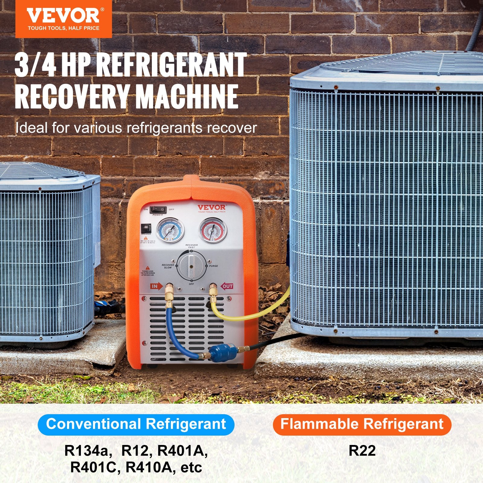 Food Storage: VEVOR Portable 3/4 HP Refrigerant Recovery Machine for Vapor Liquid Refrigerant
