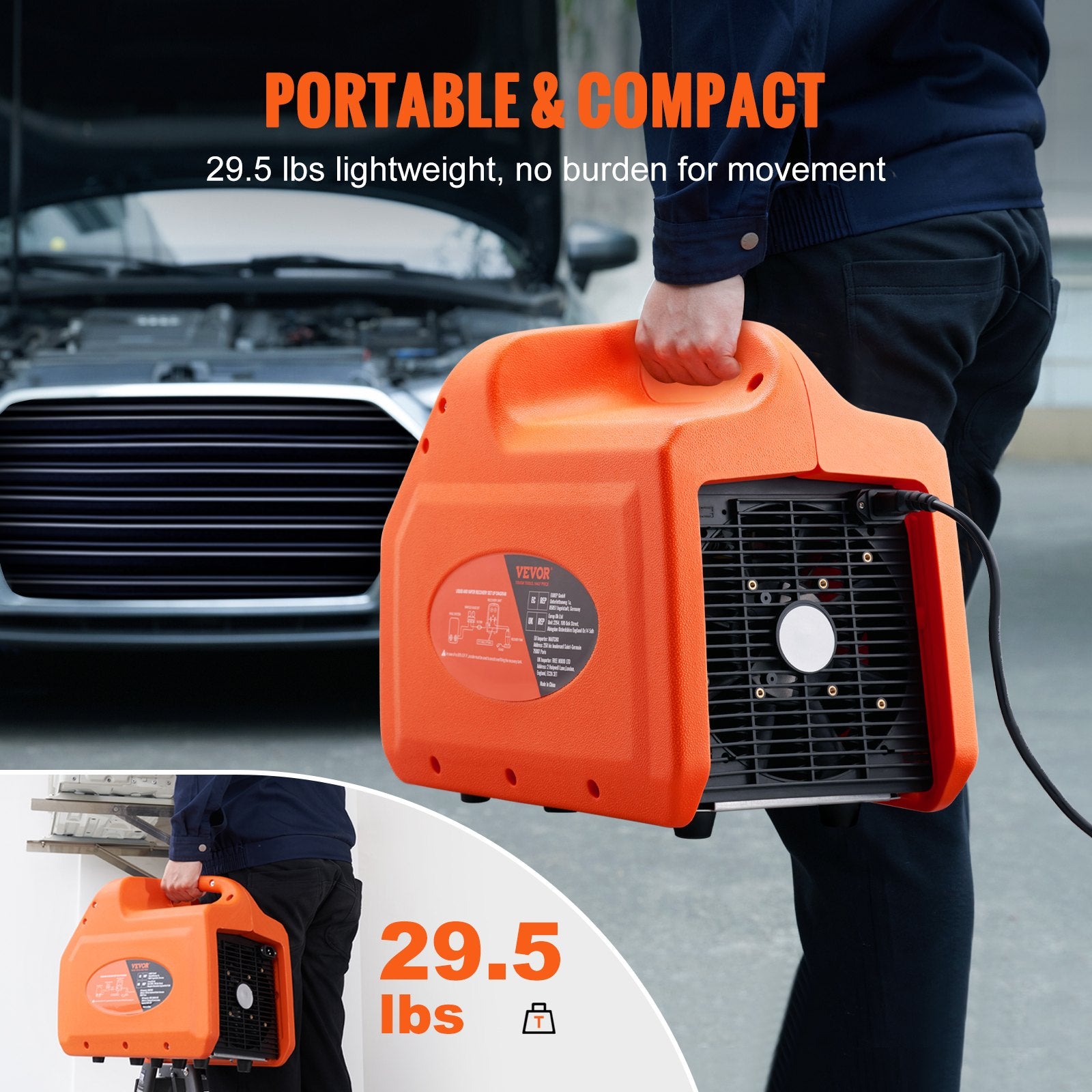 Food Storage: VEVOR Portable 3/4 HP Refrigerant Recovery Machine for Vapor Liquid Refrigerant