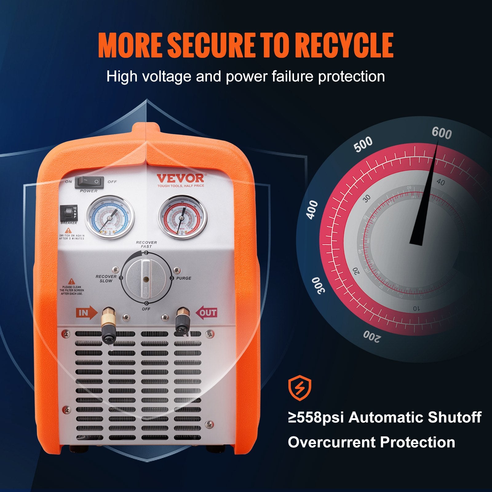 Food Storage: VEVOR Portable 3/4 HP Refrigerant Recovery Machine for Vapor Liquid Refrigerant