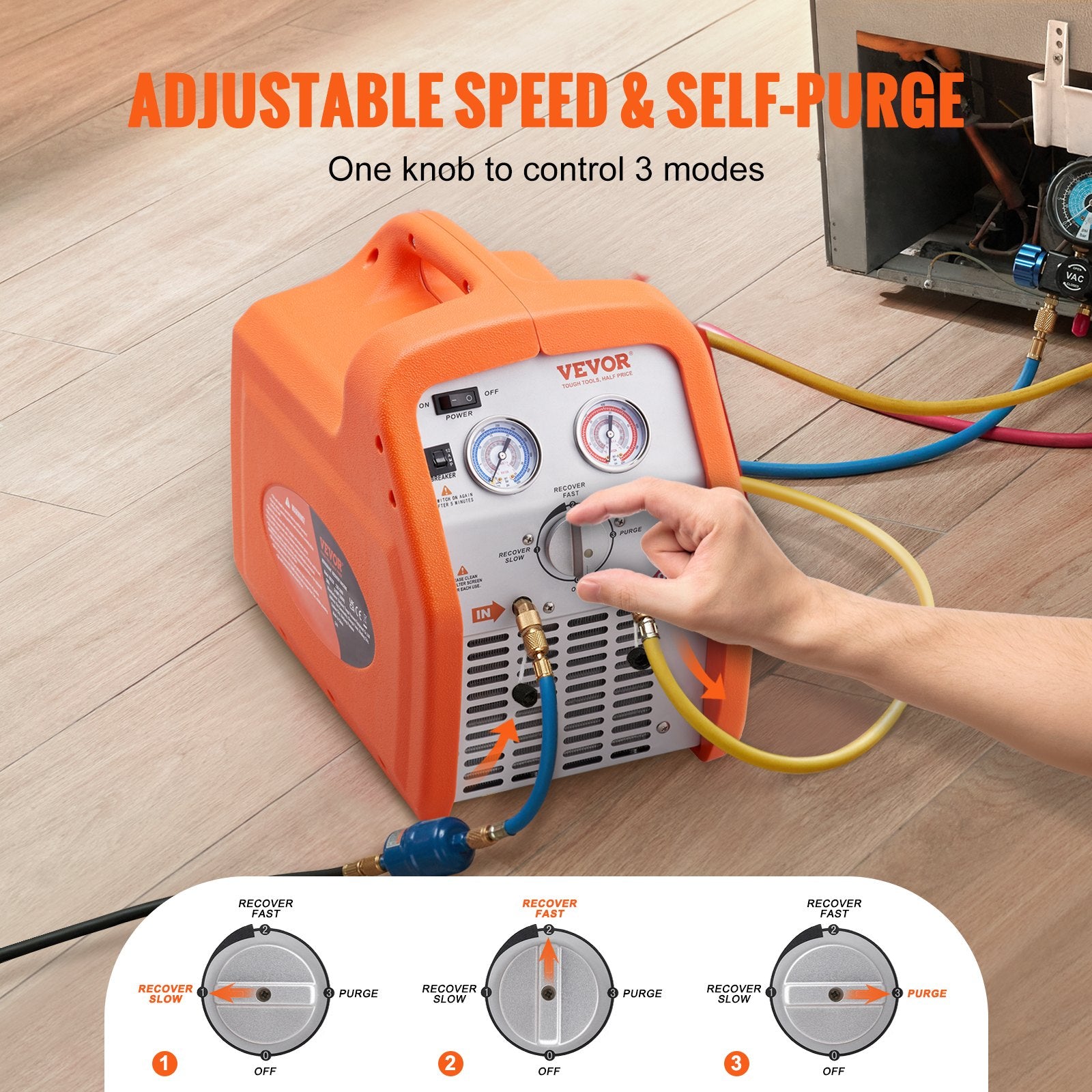 Food Storage: VEVOR Portable 3/4 HP Refrigerant Recovery Machine for Vapor Liquid Refrigerant