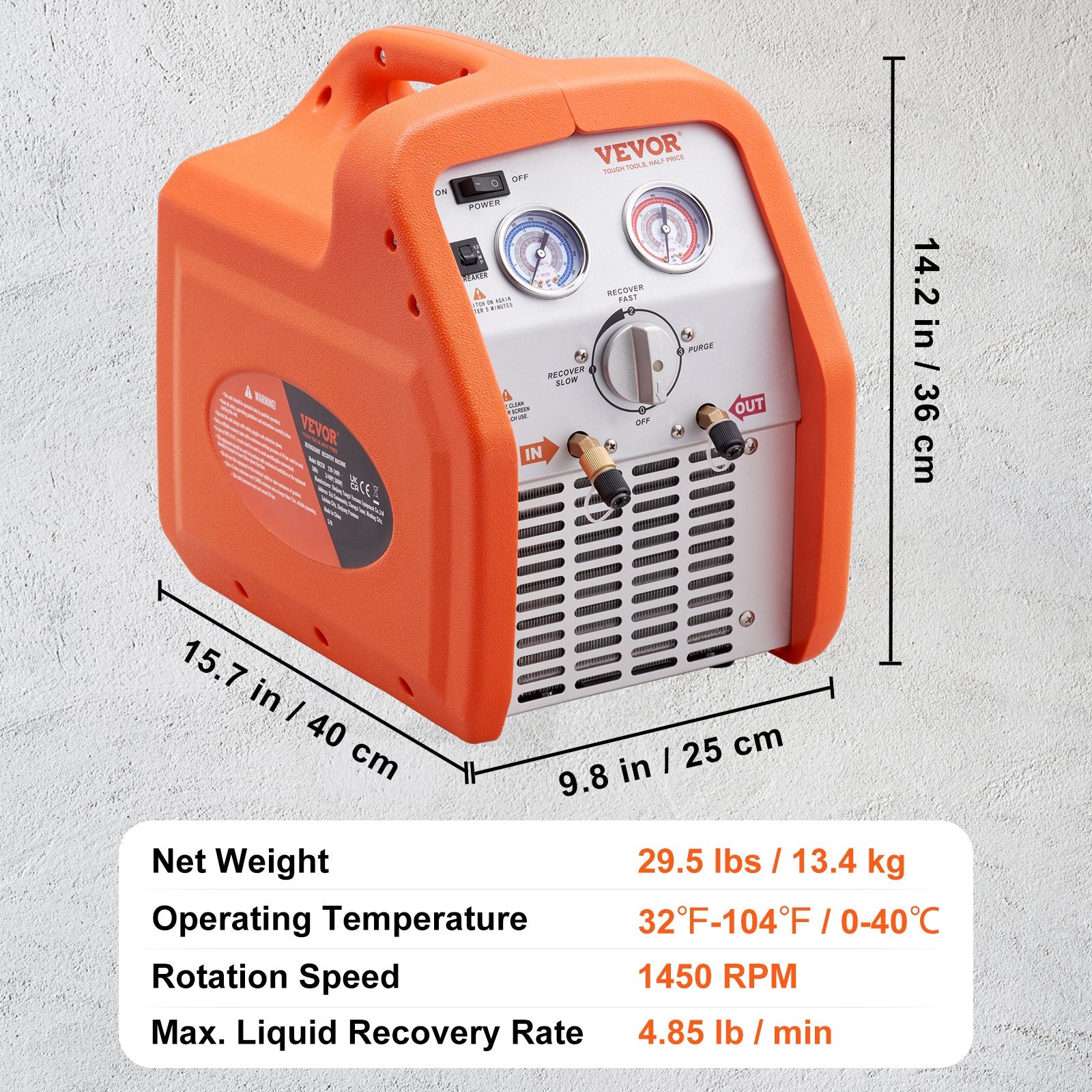 Food Storage: VEVOR Portable 3/4 HP Refrigerant Recovery Machine for Vapor Liquid Refrigerant