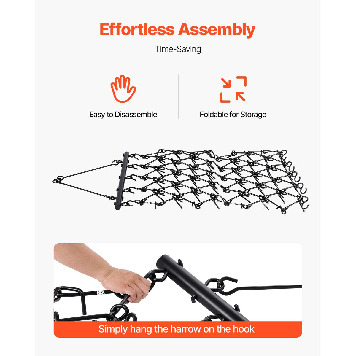 Drag Harrow, 1.2x1.2 m Durable Chain Harrow with 69 Sharp Teeth, Suitable for ATV UTV Tractor, Ideal for Soil Preparation, Seeding, Smoothing Landscapes, and Yard Gravel Driveway Maintenance