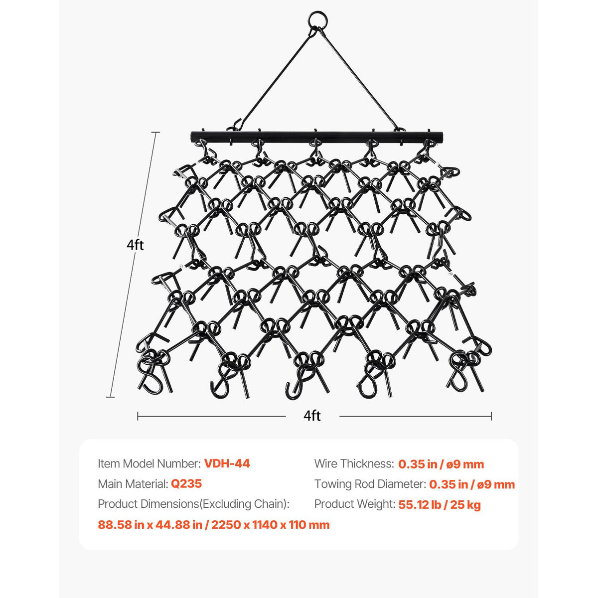 Drag Harrow, 1.2x1.2 m Durable Chain Harrow with 69 Sharp Teeth, Suitable for ATV UTV Tractor, Ideal for Soil Preparation, Seeding, Smoothing Landscapes, and Yard Gravel Driveway Maintenance