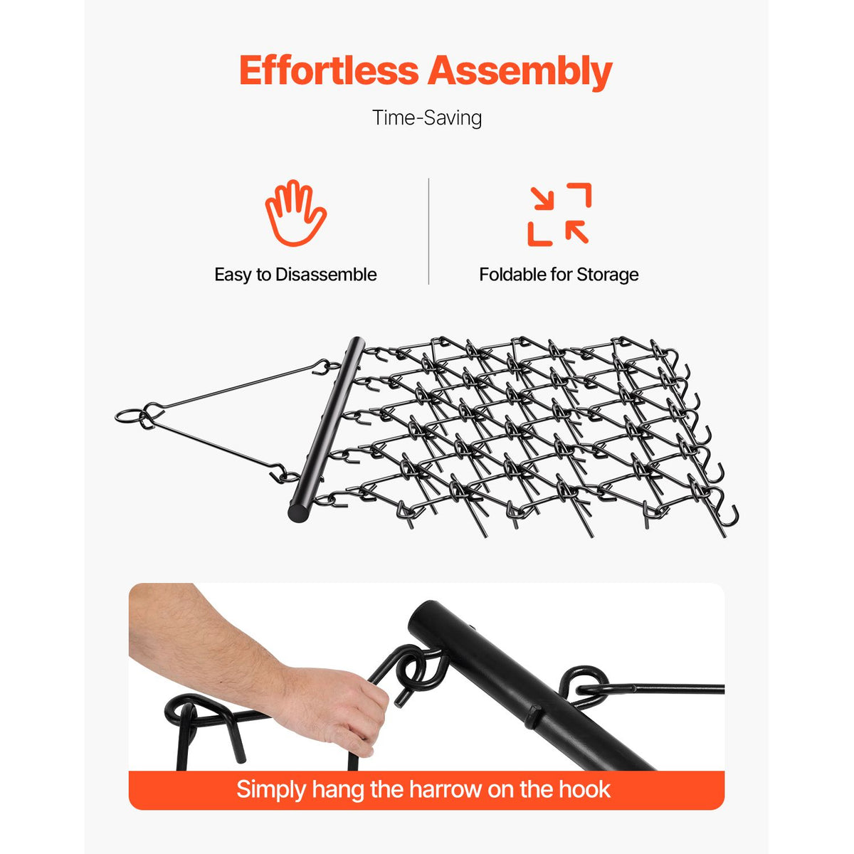 Drag Harrow, 5 x 4.5 ft Durable Chain Harrow with 60 Sharp Teeth, Suitable for ATV UTV Tractor, Ideal for Soil Preparation, Seeding, Smoothing Landscapes, and Yard Gravel Driveway Maintenance