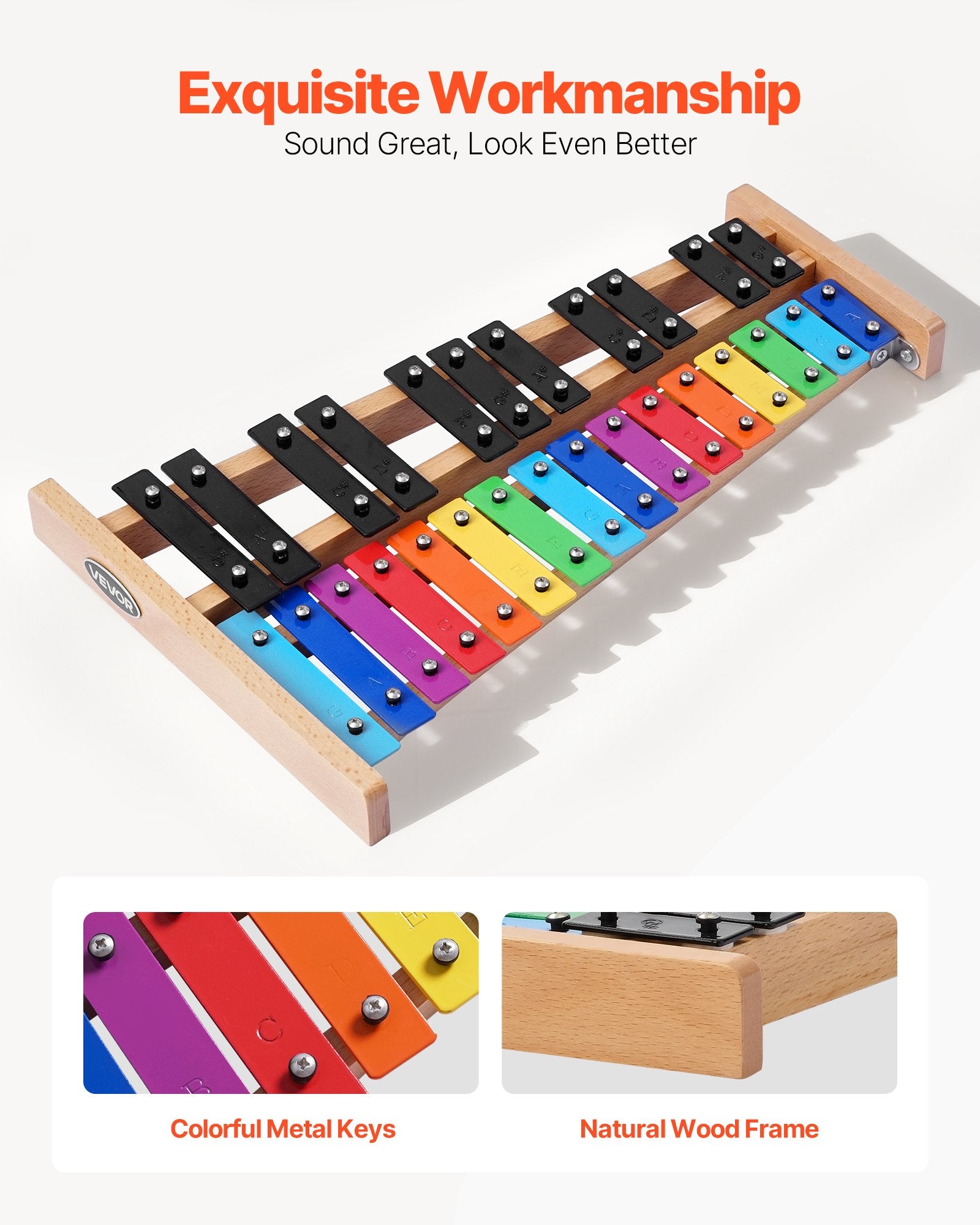Glockenspiel Xylophone, 27 Notes, Professional Xylophone Percussion Instrument, with Colorful Metal Keys, Includes 4 Mallets, Carrying Bag, Beginner Musical Instrument Kit for Adults and Kids