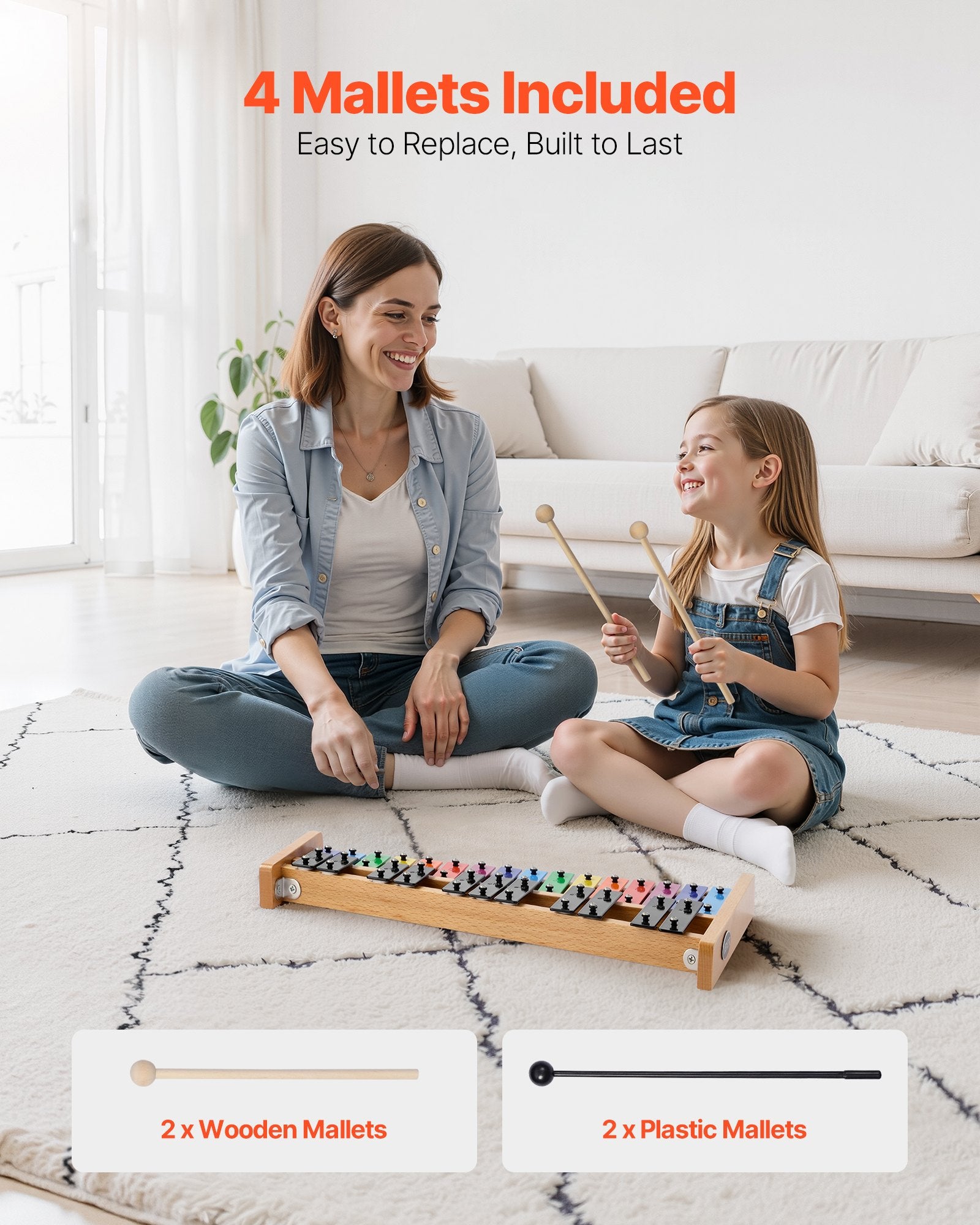 Glockenspiel Xylophone, 27 Notes, Professional Xylophone Percussion Instrument, with Colorful Metal Keys, Includes 4 Mallets, Carrying Bag, Beginner Musical Instrument Kit for Adults and Kids