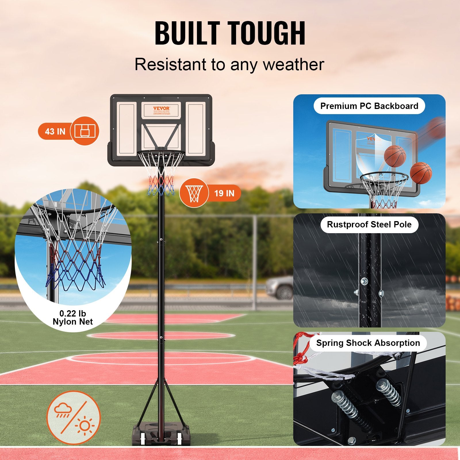Basketball & Basketball Accessories: VEVOR Basketball Hoop, 4-10 ft Adjustable Height Portable Backboard System, 44 inch Basketball Hoop & Goal, Kids & Adults Basketball Set with Wheels, Stand, and Fillable Base, for Outdoor/Indoor