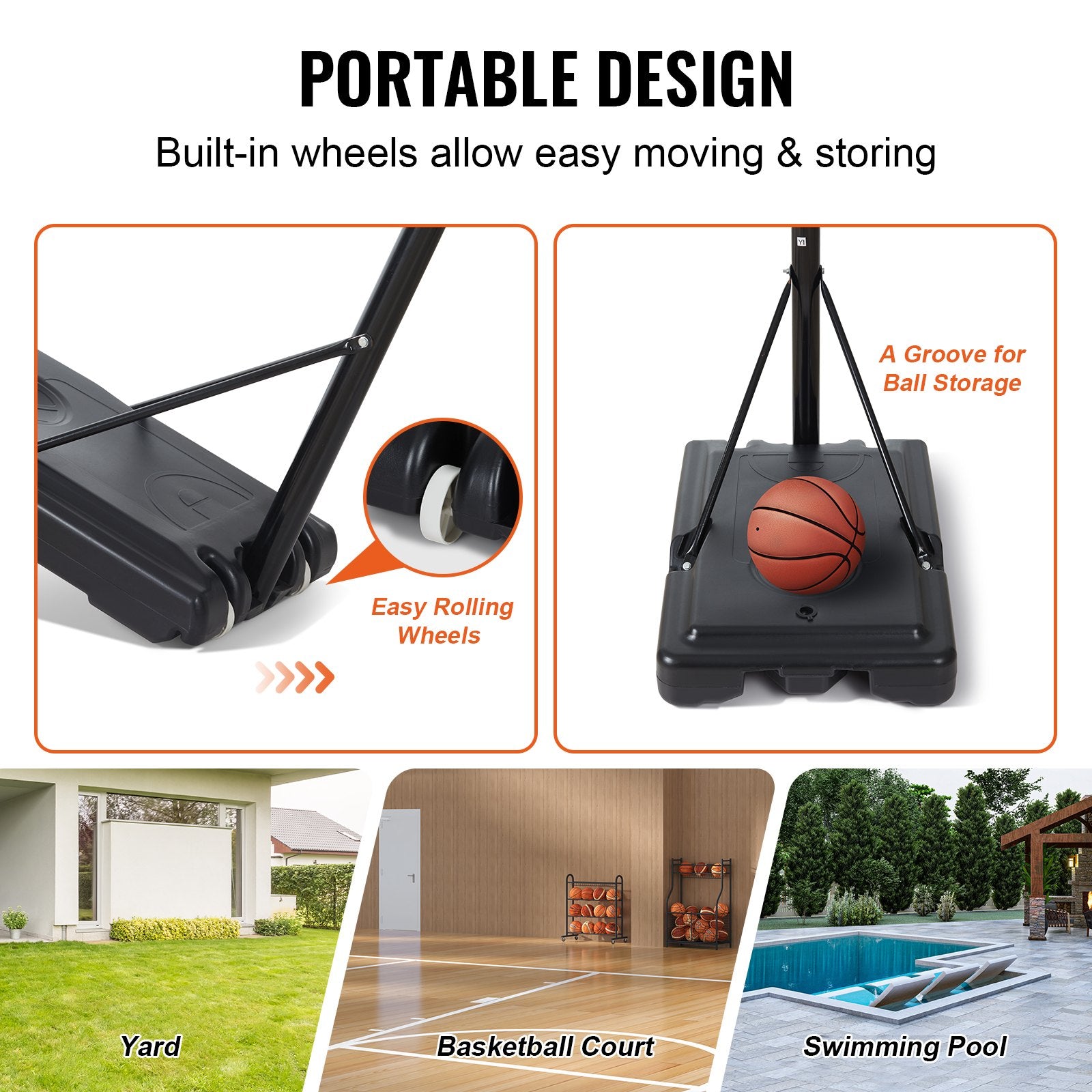 Basketball & Basketball Accessories: VEVOR Basketball Hoop, 4-10 ft Adjustable Height Portable Backboard System, 44 inch Basketball Hoop & Goal, Kids & Adults Basketball Set with Wheels, Stand, and Fillable Base, for Outdoor/Indoor