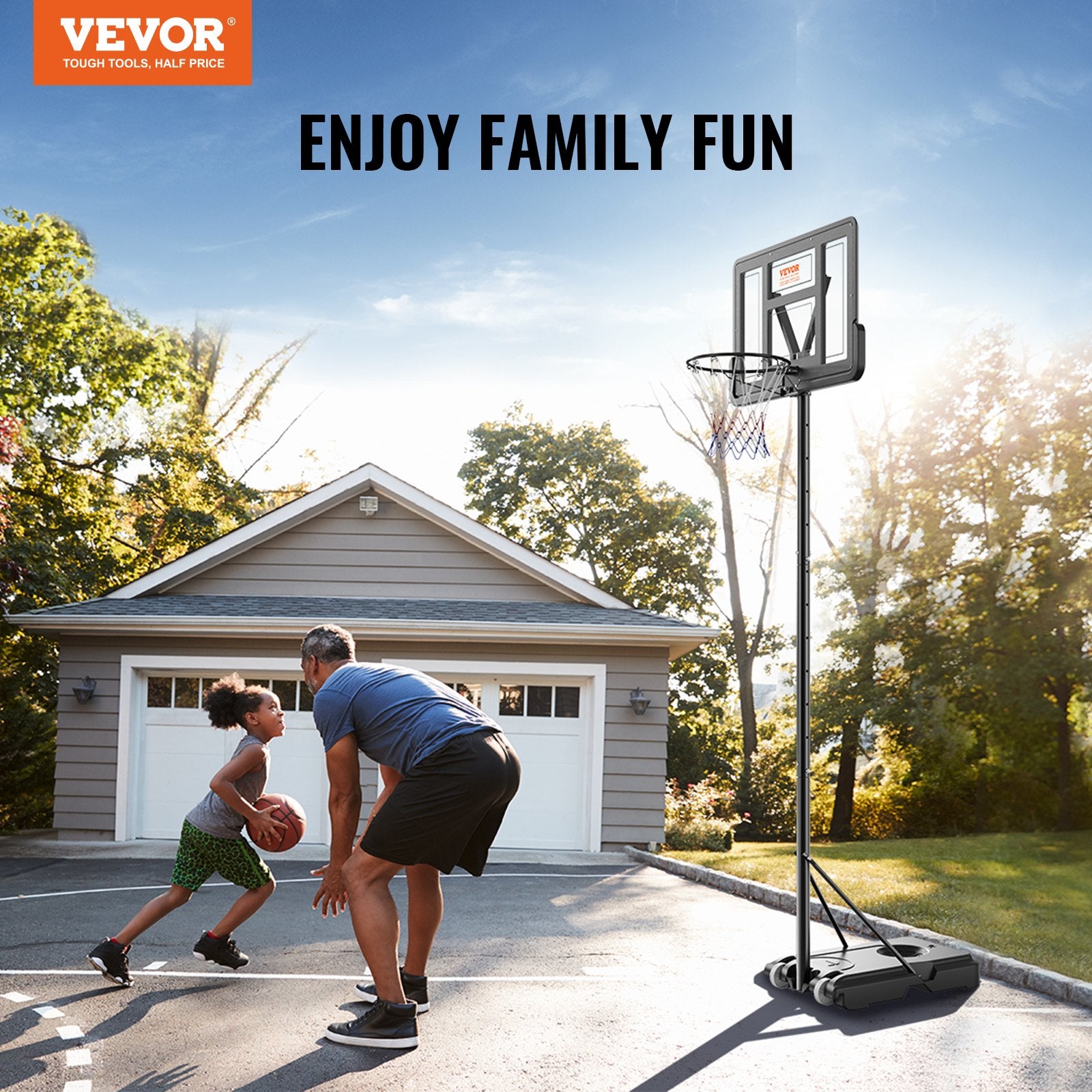 Basketball & Basketball Accessories: VEVOR Basketball Hoop, 4-10 ft Adjustable Height Portable Backboard System, 44 inch Basketball Hoop & Goal, Kids & Adults Basketball Set with Wheels, Stand, and Fillable Base, for Outdoor/Indoor