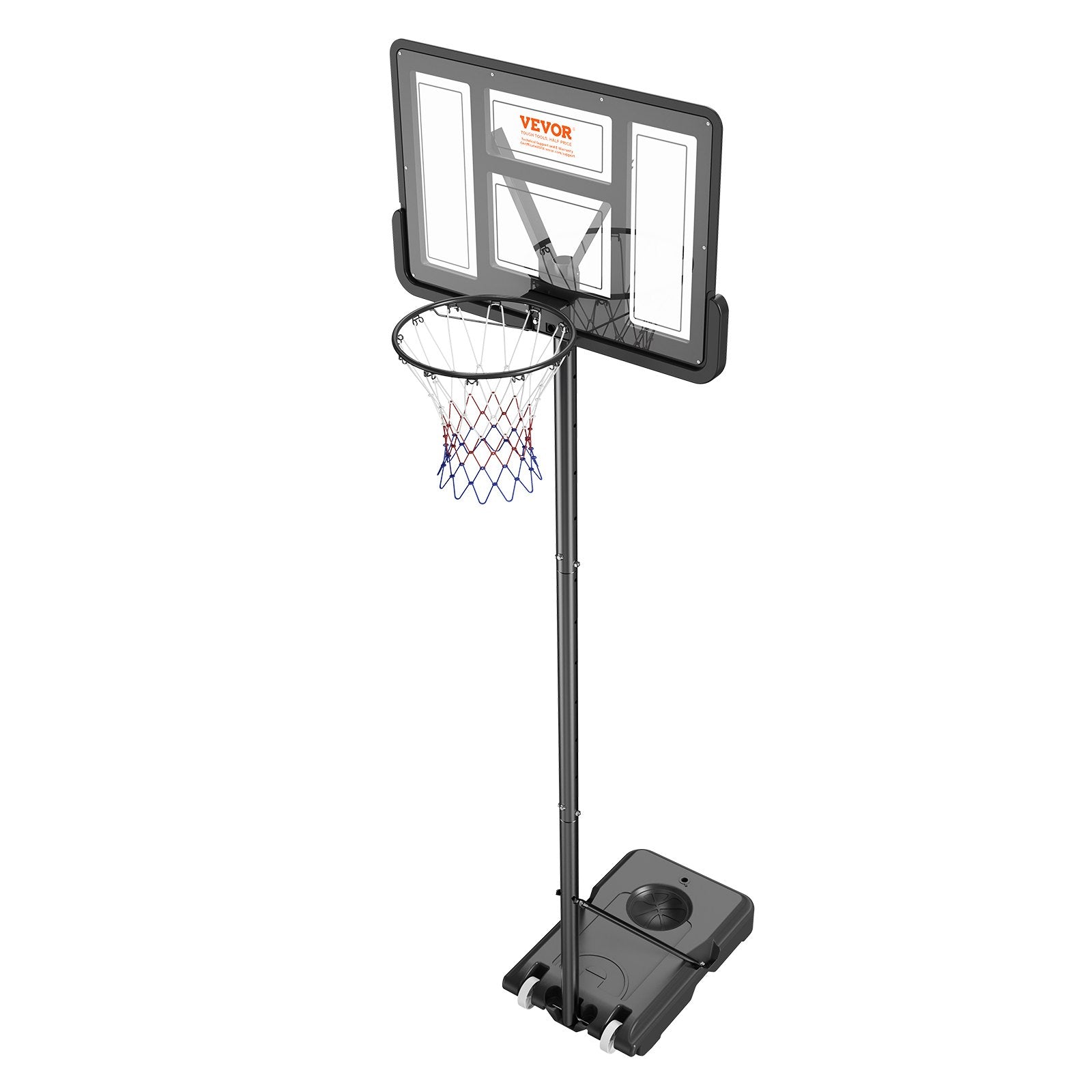 Basketball & Basketball Accessories: VEVOR Basketball Hoop, 4-10 ft Adjustable Height Portable Backboard System, 44 inch Basketball Hoop & Goal, Kids & Adults Basketball Set with Wheels, Stand, and Fillable Base, for Outdoor/Indoor
