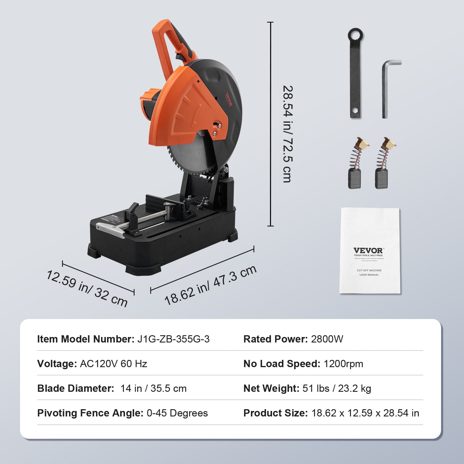 Chainsaws: VEVOR Chop Saw, 14"/355mm Blade Diameter Cut Off Saw, 2800W 1200RPM Steel Cutting Machine, Adjustable Dry Cut Chop Saw, Miter Saw for Cutting Metal Cold Cut Saw for Steel/Rebar/Iron/Aluminum