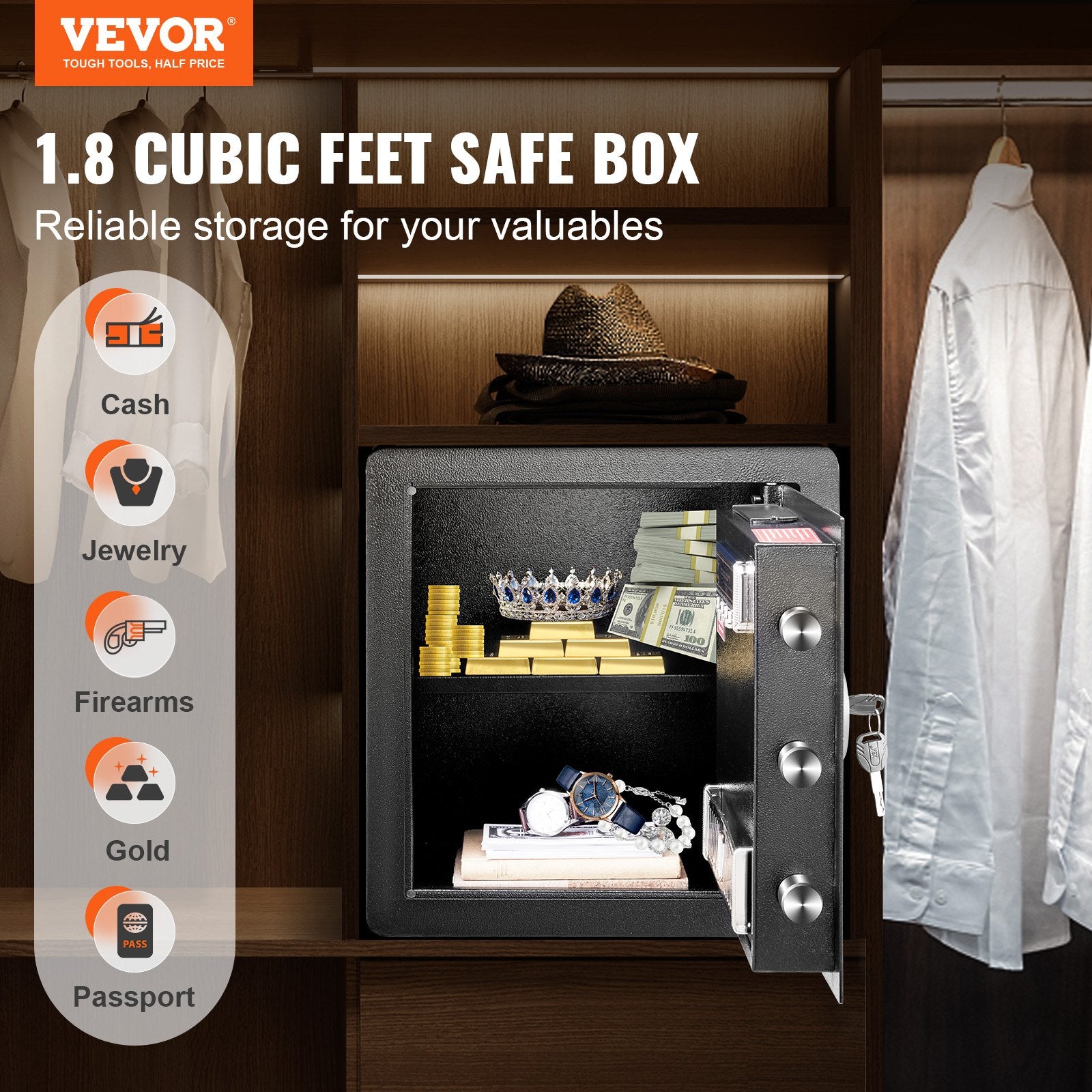 Beds & Bed Frames: VEVOR Safe 1.8 Cubic Feet Home Safe Steel for Cash Gold 15.75x13x16.9 inch