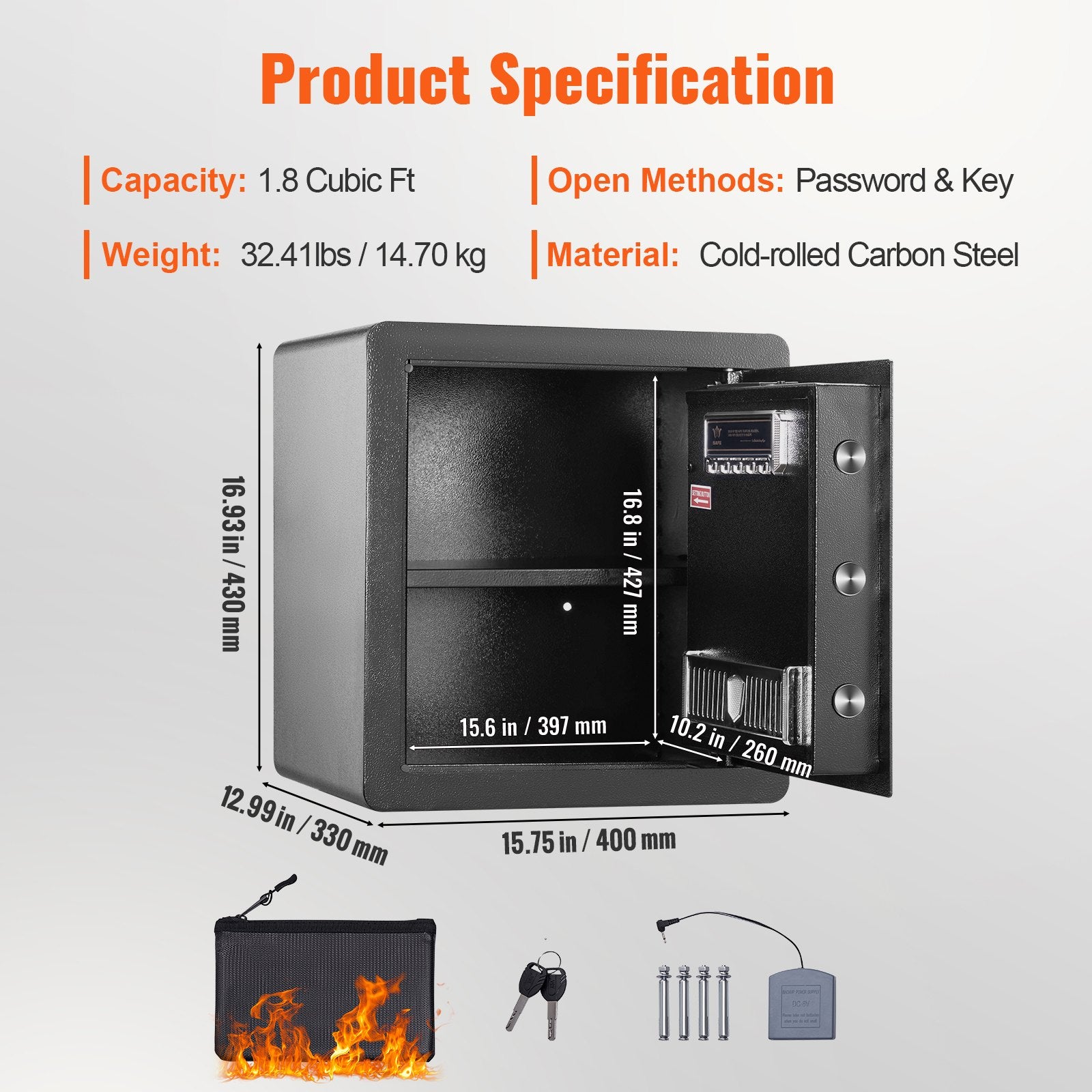 Beds & Bed Frames: VEVOR Safe 1.8 Cubic Feet Home Safe Steel for Cash Gold 15.75x13x16.9 inch