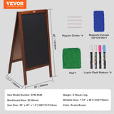Posters, Paintings & Prints: VEOVR A Frame Chalkboard Sign, 50x102 cm Double-Sided Sidewalk Signs, Freestanding Vintage Wooden Chalk Board with Chalks & Magnetic Eraser, Rustic Brown Outdoor Sandwich Board Kitchen Home Wedding