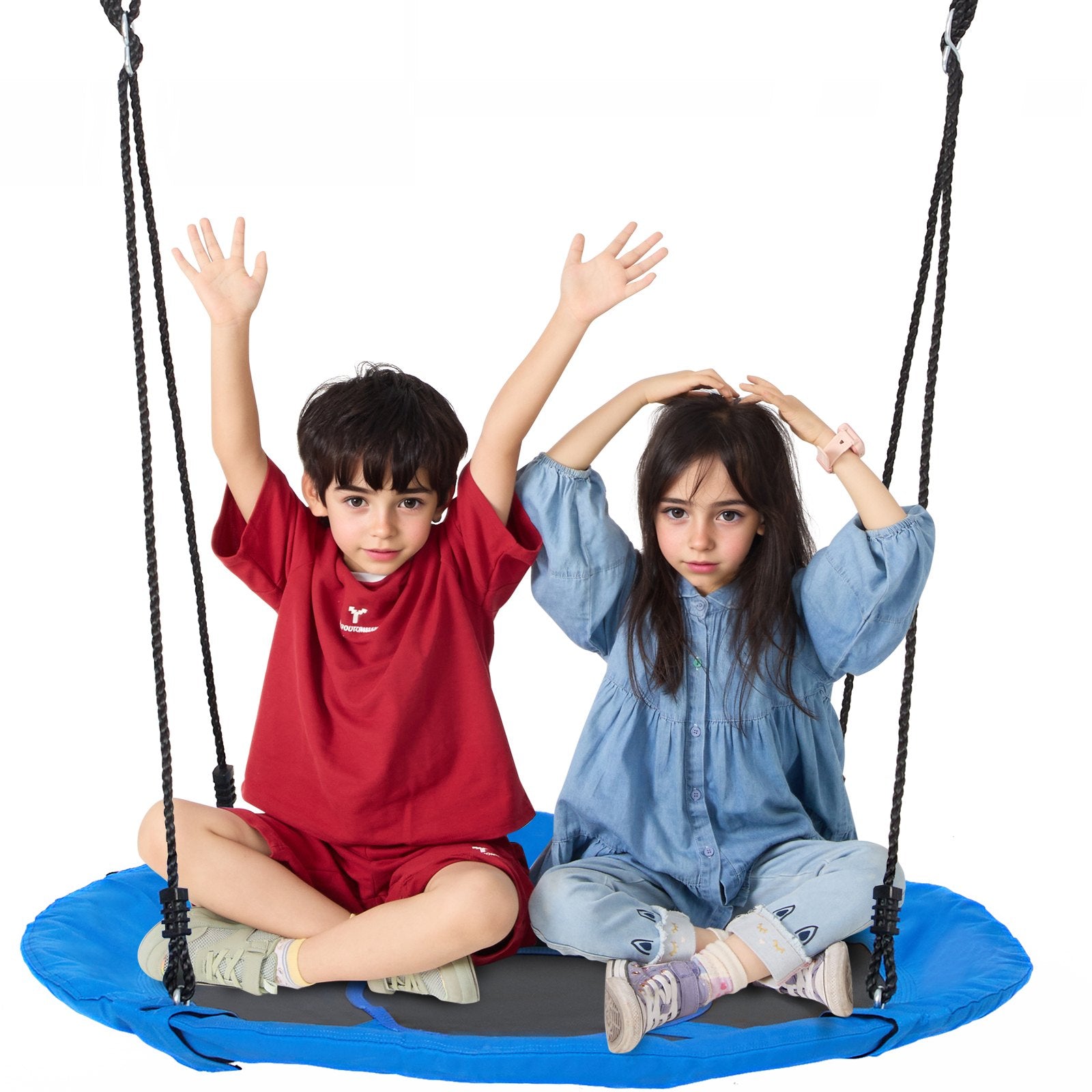 Garden Ornaments: VEVOR Tree Swing, 40 Inch Saucer Swing, 750lbs Weight Capacity, 900D Oxford Fabric Swing Seat with 2 Tree Hanging Straps and Adjustable Multi-Strand Ropes, Round Swing for Kids Outdoor, Blue